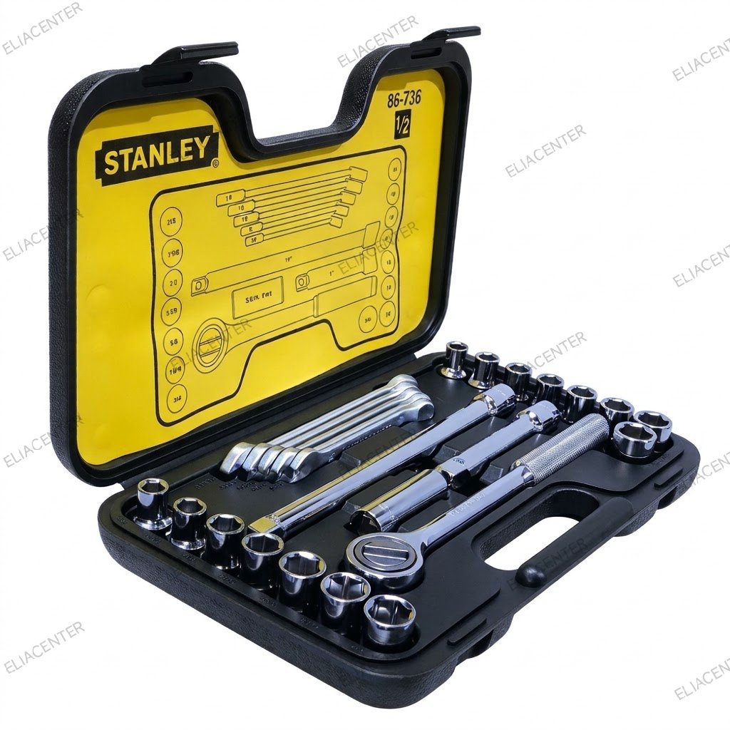 Juego de Dados y Llaves Mecánicas Stanley 86-736 x 25 Piezas - Mando 1/2" - Milimétrico y SAE - Cromo Vanadio - Imagen 2